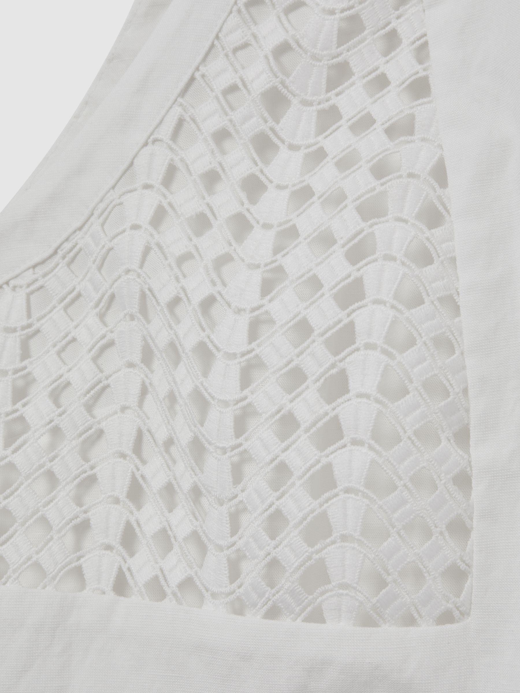 Broderie Halter Neck Mini Dress With Linen in White Product Image