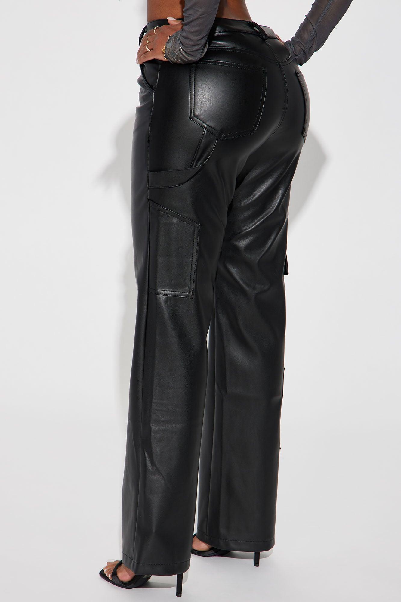 Petite Shannah Faux Leather Cargo Pant - Black Product Image