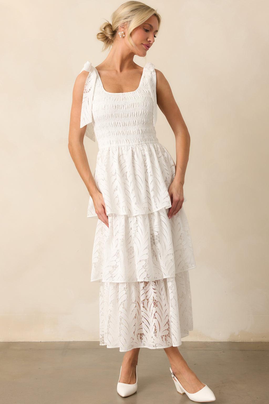 The Beauty Of Becoming Ivory Lace Tiered Maxi Dress Product Image