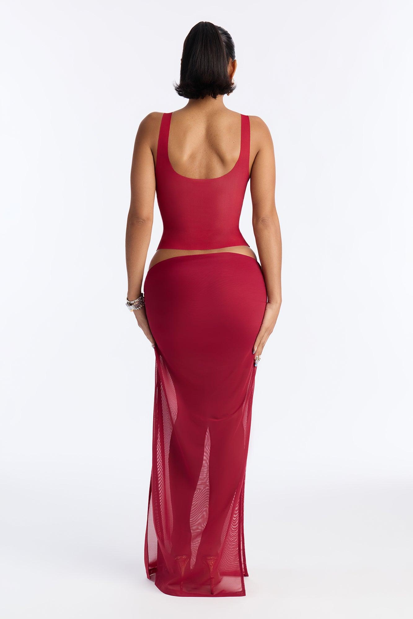 Power Mesh Low Scoop Back Sleeveless Top - DarkRed Female Product Image