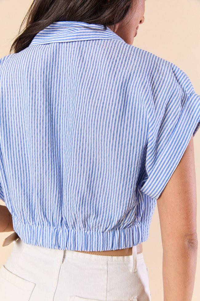 Skyline Blue Collar Cropped Striped Top FINAL SALE Product Image