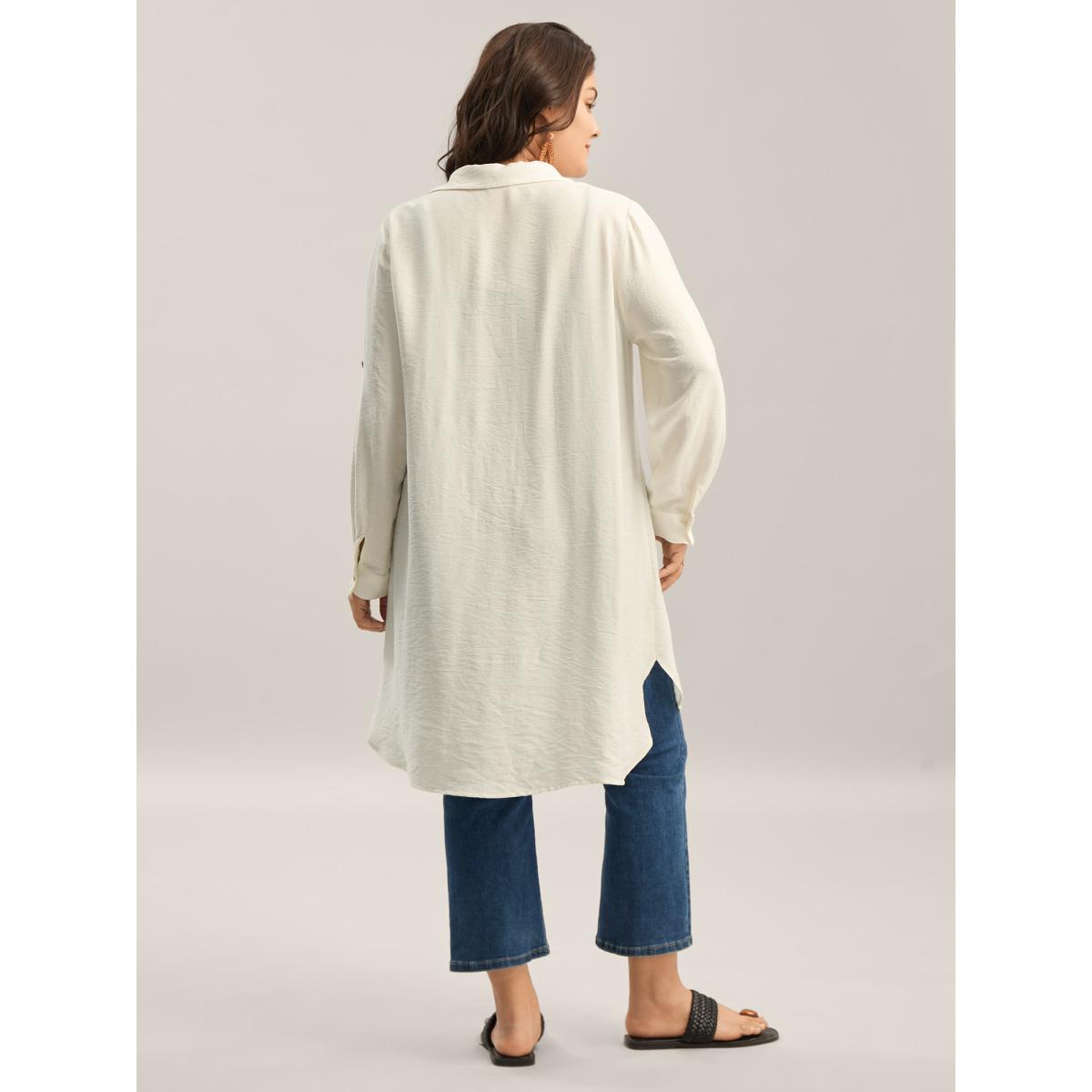 Plus Size Ivory Front-Open Long Basic Blouse Women Leisure Long Sleeve Shirt collar Vacation Blouses BloomChic 30/6X Product Image