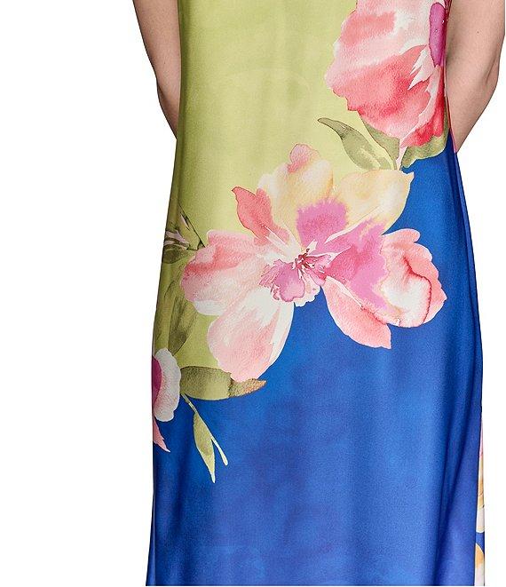 KARL LAGERFELD PARIS Halter Neck Charmeuse Floral Print Slip Midi Dress Product Image