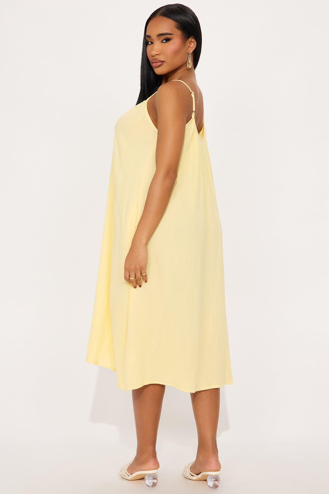 Viola Flowy Gauze Midi Dress - Yellow Product Image