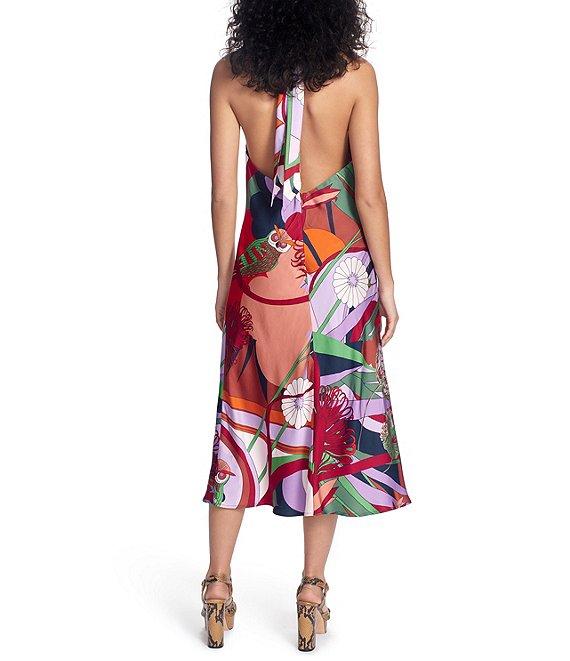 COREY LYNN CALTER Mina Printed Satin Woven Halter Neck Sleeveless Midi A-Line Dress Product Image