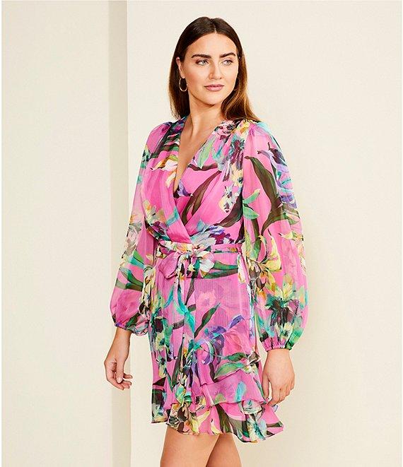 Alex Marie Laurel Floral Long Sleeve Surplice V-Neck A-Line Dress Product Image