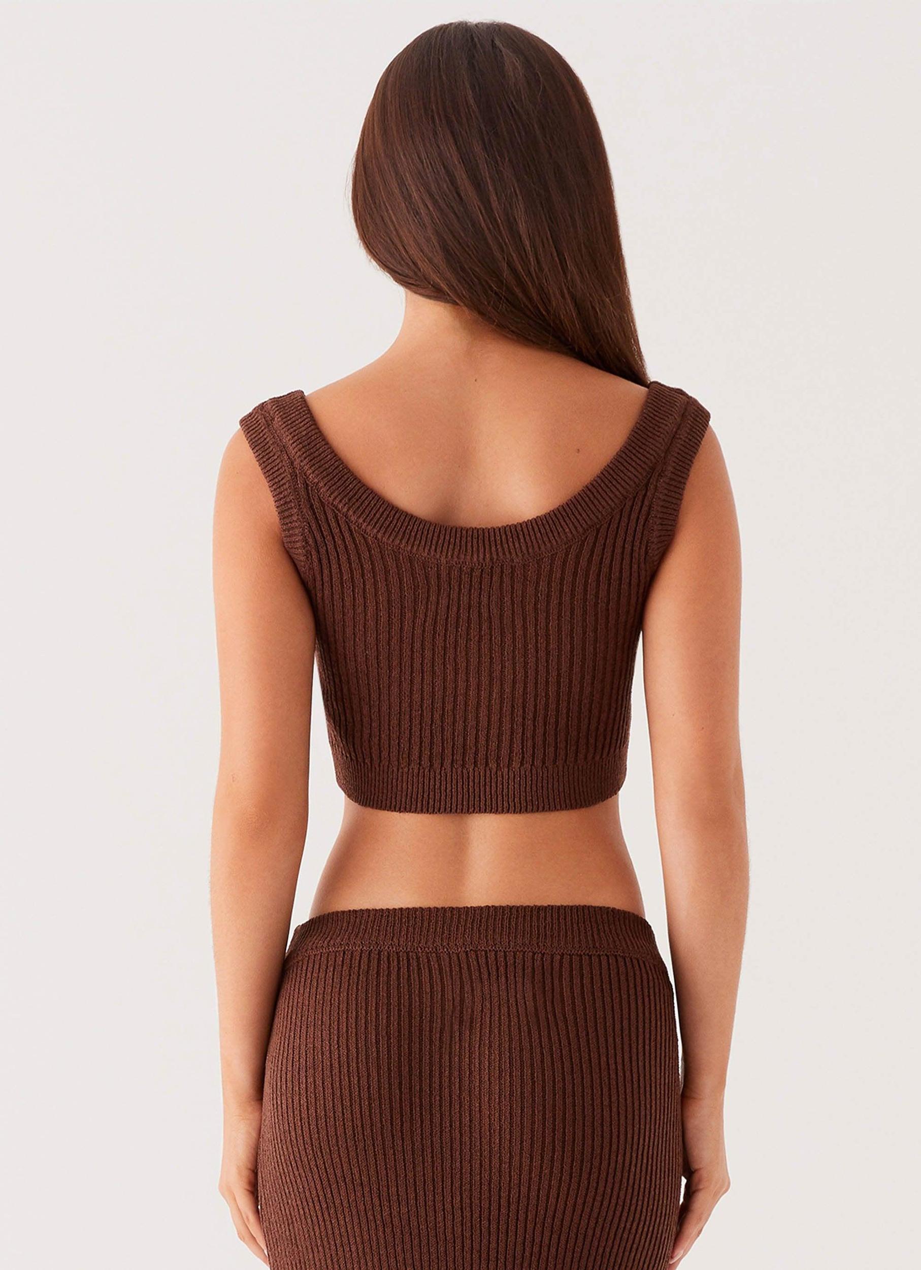 Season Fever Knit Crop Top - Chocolate Product Image