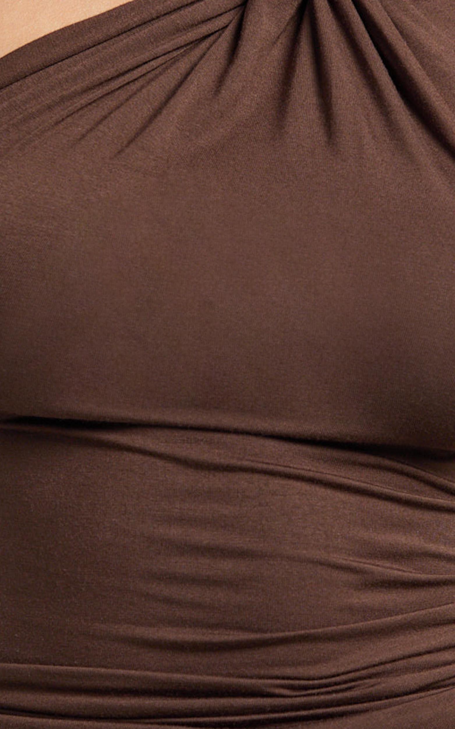 Yonca Top - Twist Asymmetrical Top With Gold Hardware Trim in Chocolate Product Image