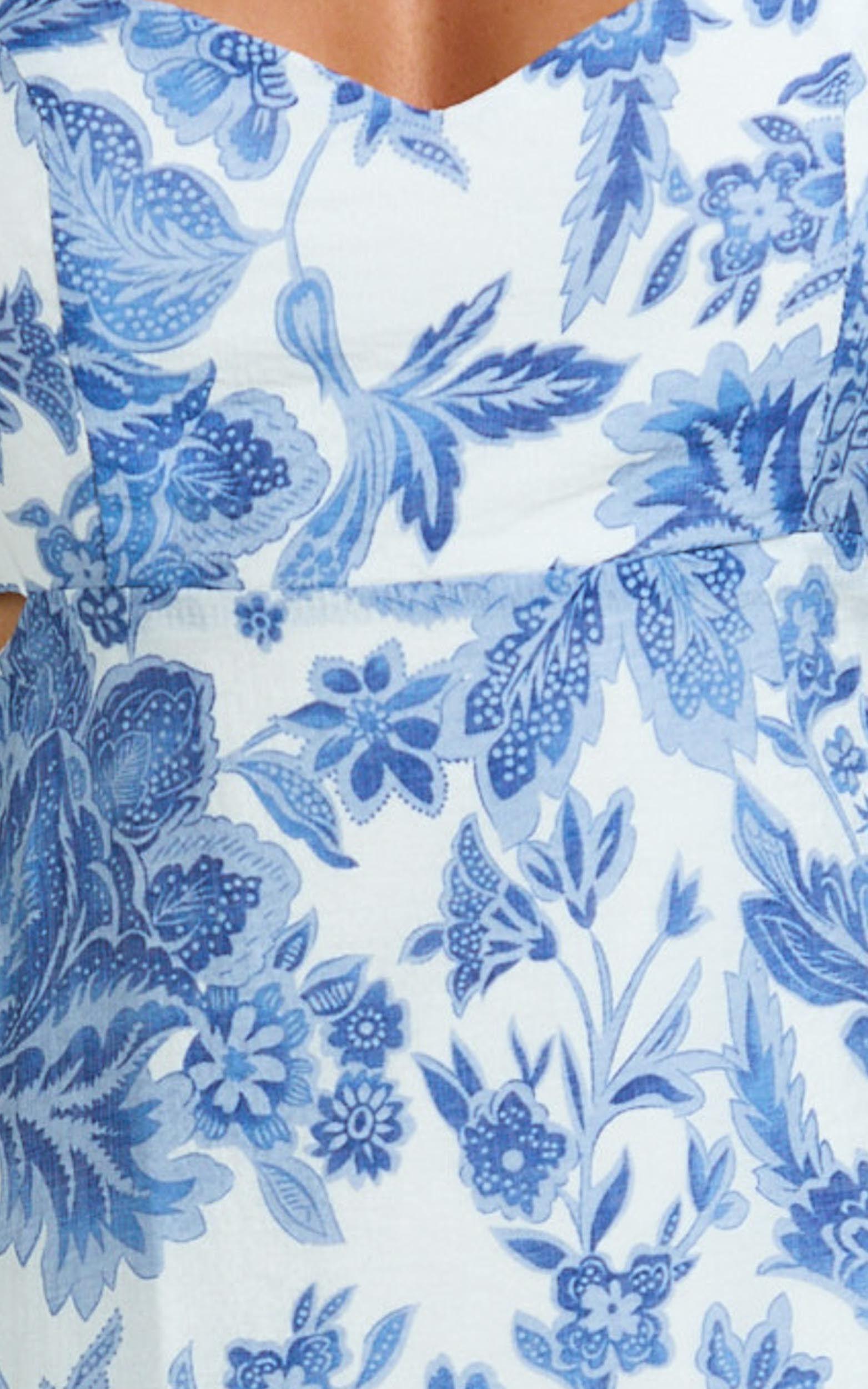 Jackleyn Midi Dress - Sweetheart A Line Dress in Blue Floral Product Image