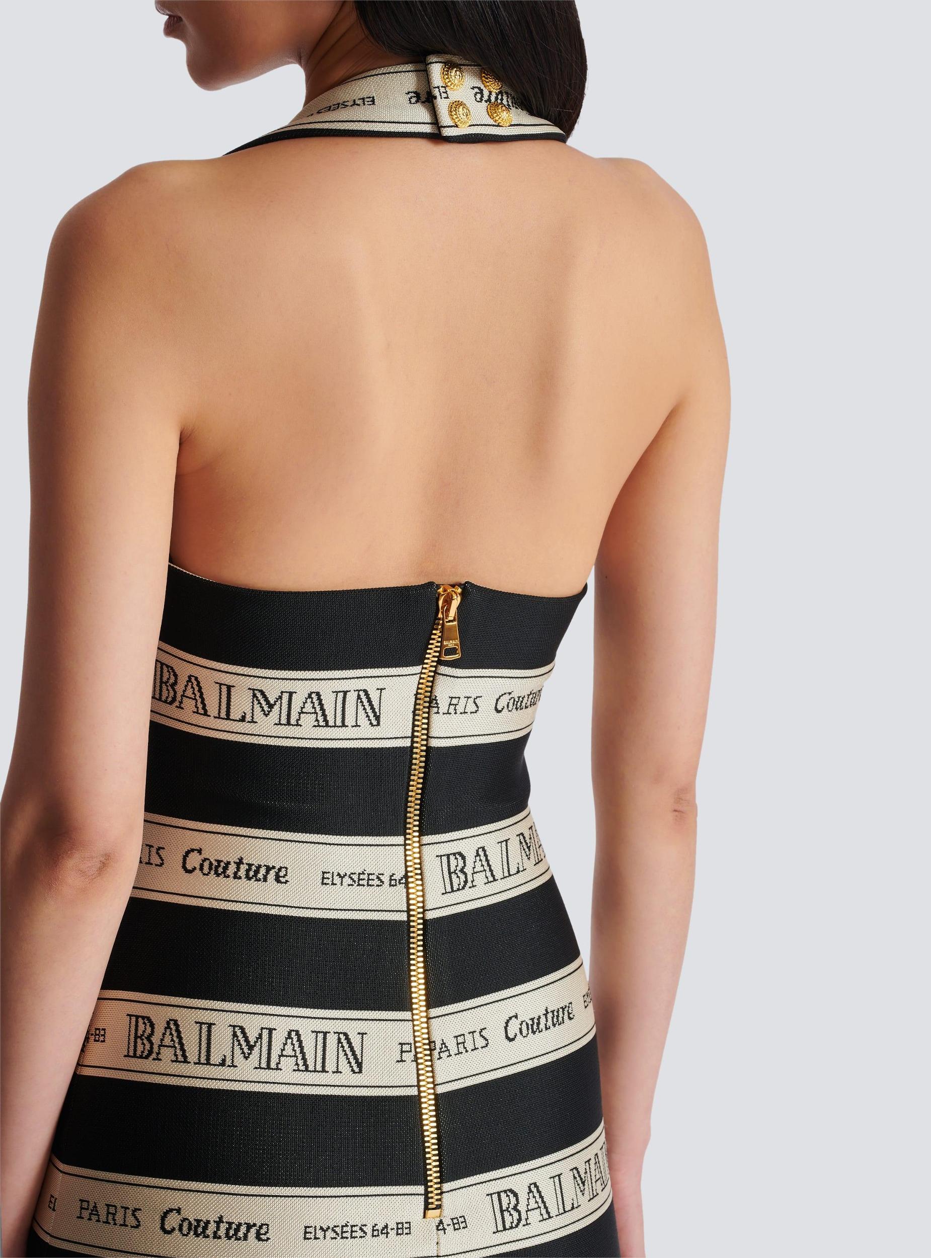 Jacquard halterneck dress with Balmain ribbon motif Product Image
