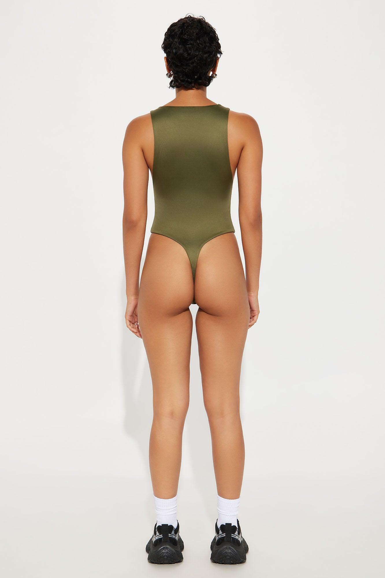 Contour Double Lined Scoop Neck Bodysuit - Military Green Female Product Image