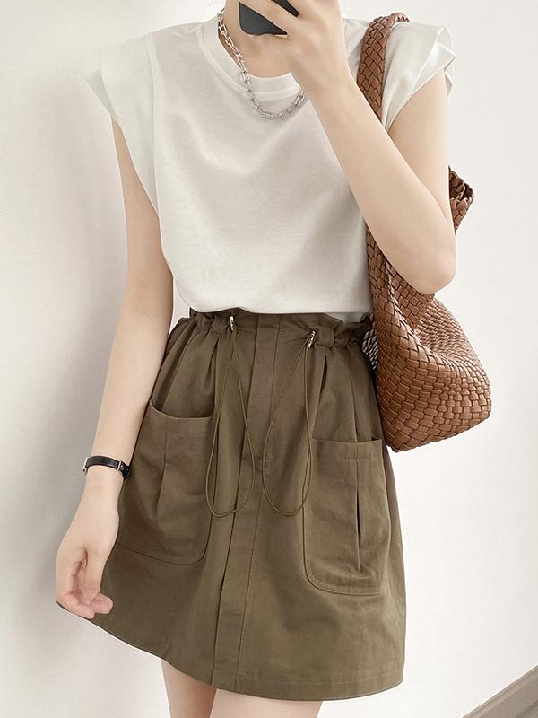 Loose Sleeveless Split-Joint Round-Neck T-Shirts Tops Product Image