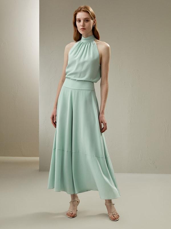 LILYSILK Women's Silk Cr¨ºpe de Chine Pleated Halter Top in Mint Green, Size 4 Product Image