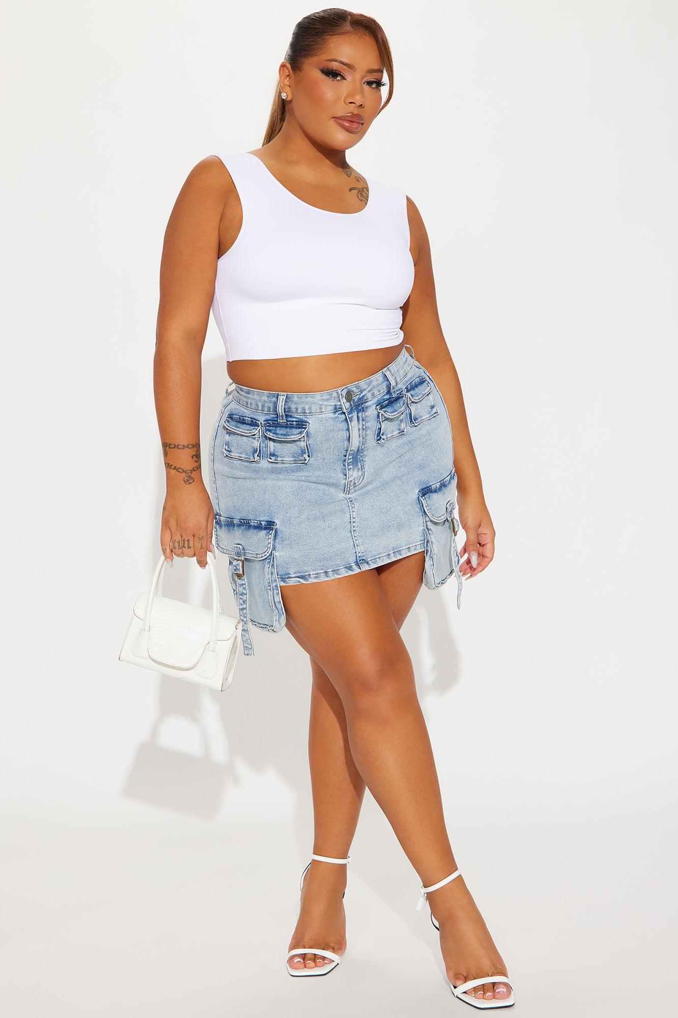 Alexa Cargo Mineral Wash Mini Skirt - Light Wash Product Image