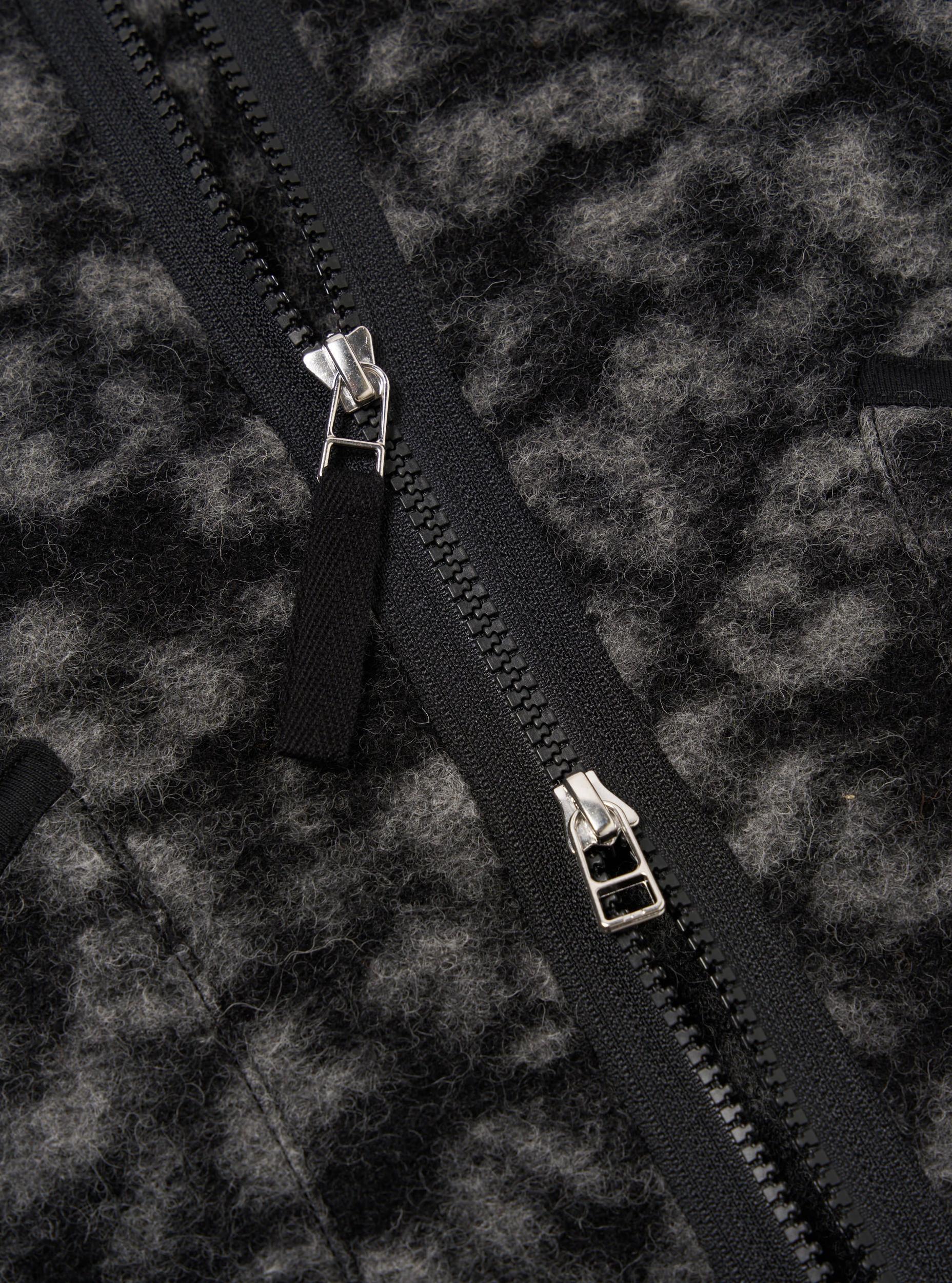 Universal Works Zip Liner Jacket in Black/Charcoal Leopard Fleece Product Image