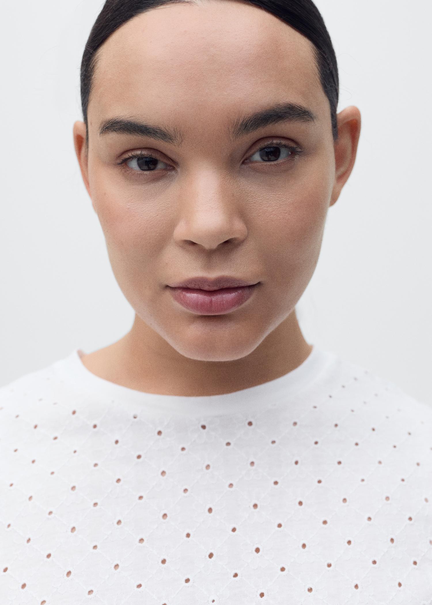 Embroidered openwork t-shirt - Women | MANGO USA Product Image