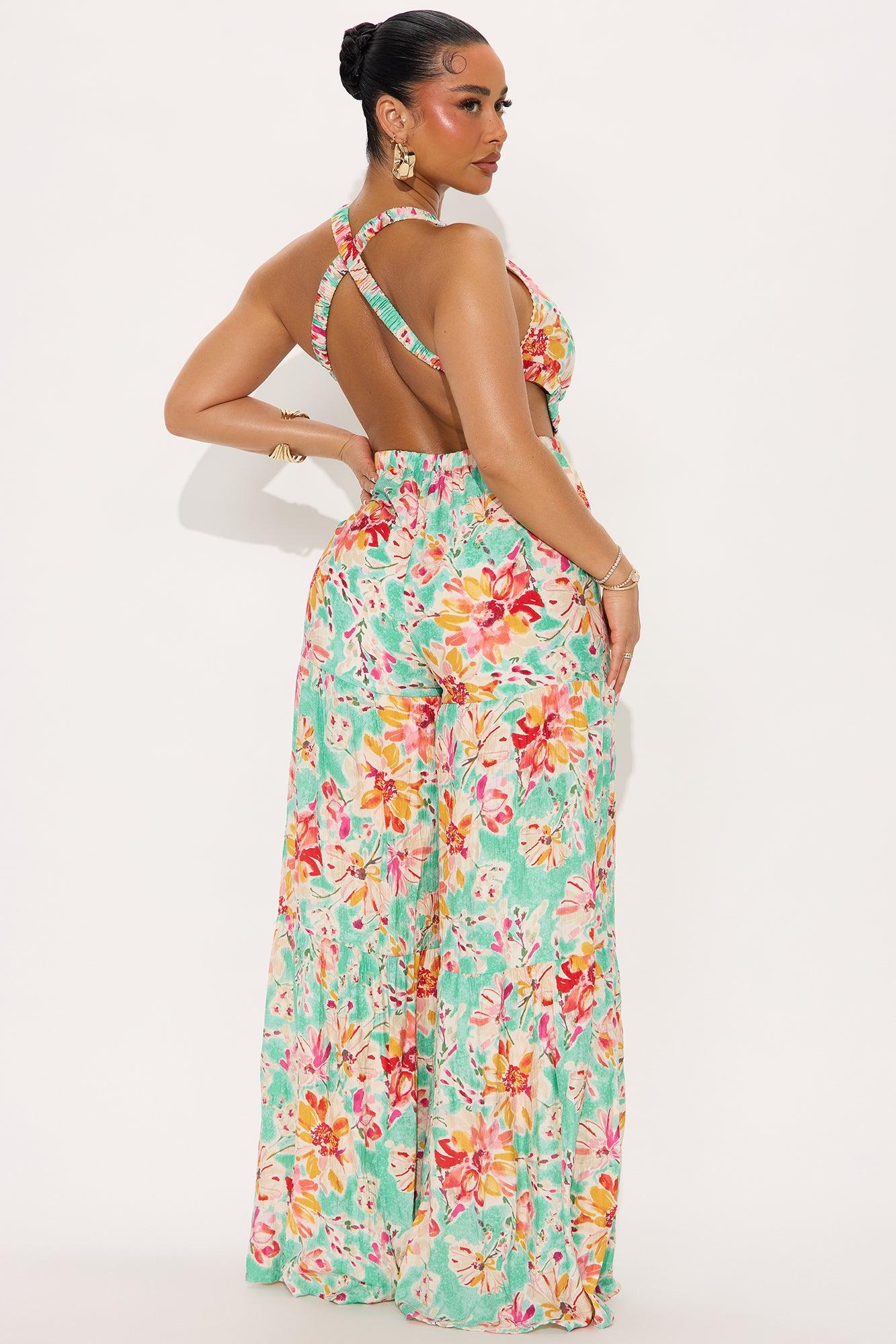 Diana Floral Wide Leg Jumpsuit - Aqua/Combo Female Product Image