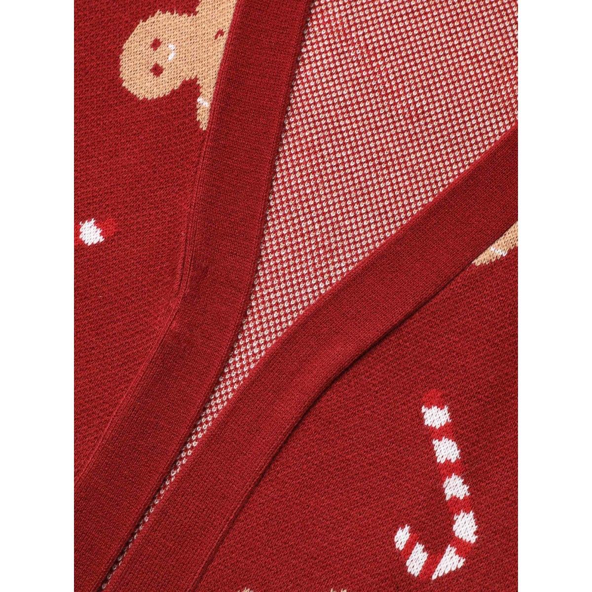 Plus Size Gingerbread & Candycane Shimmering Threads Cardigan Scarlet Women Playful Loose Long Sleeve Casual Cardigans BloomChic 30/6X Product Image