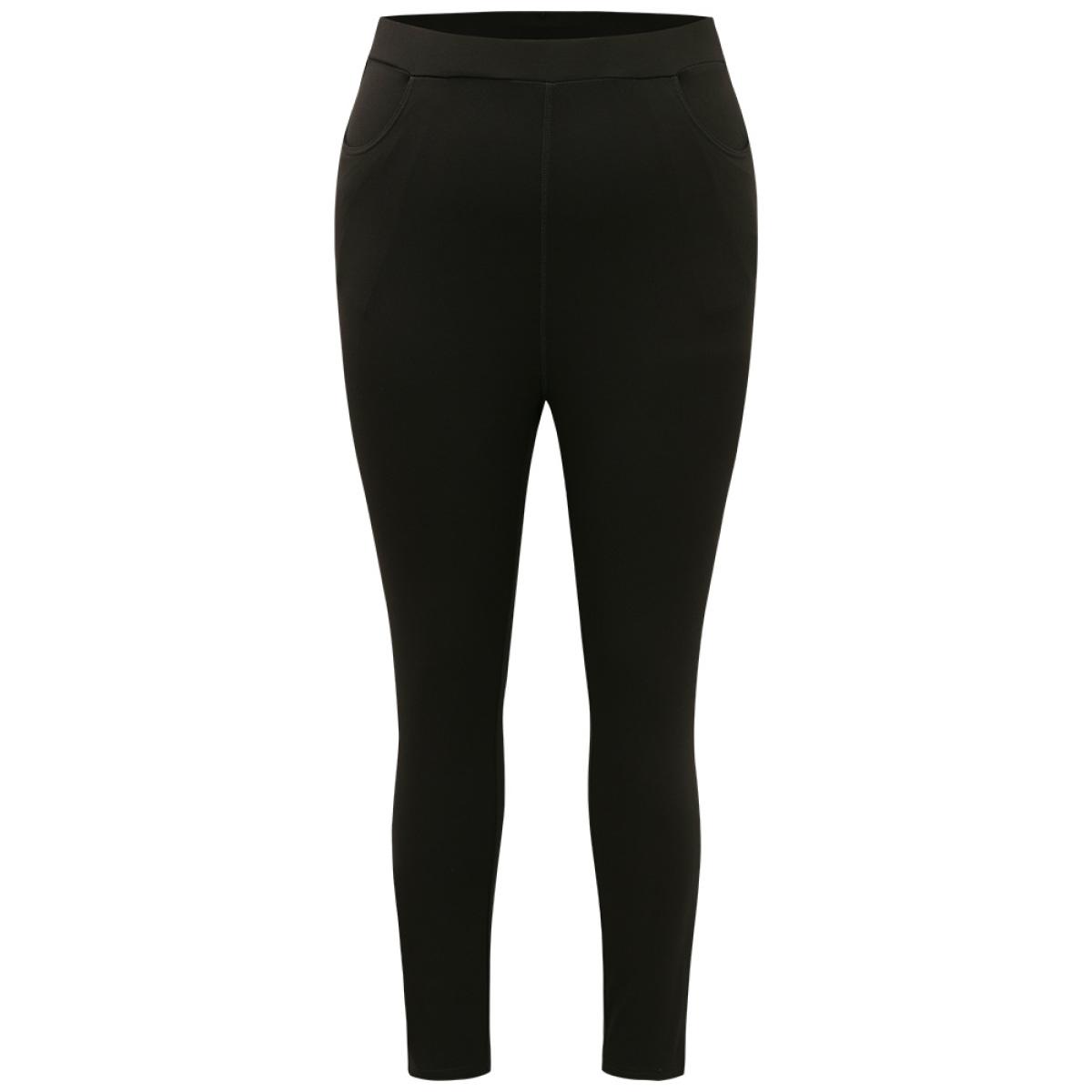 Plus Size Plain Skinny Split Hem Pocket Pants Women Indigo Office High stretch Skinny High Rise Office Leggings BloomChic 18-20/2X Product Image