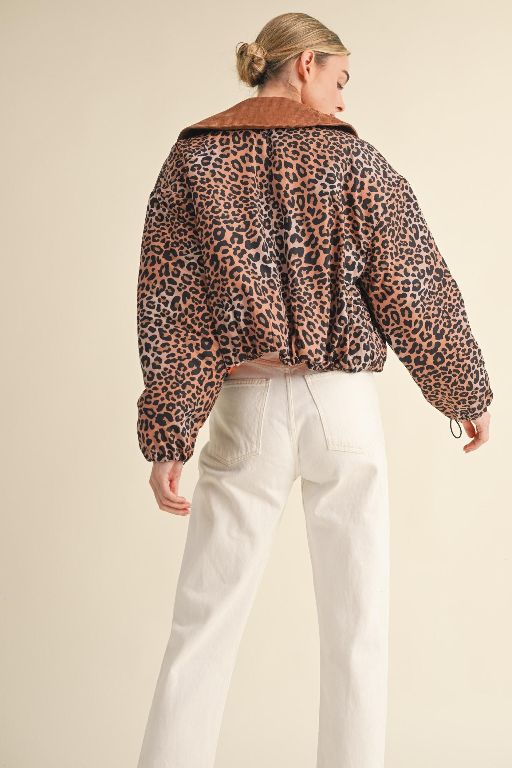 Leopard Printed Cute Collard Jacket Product Image