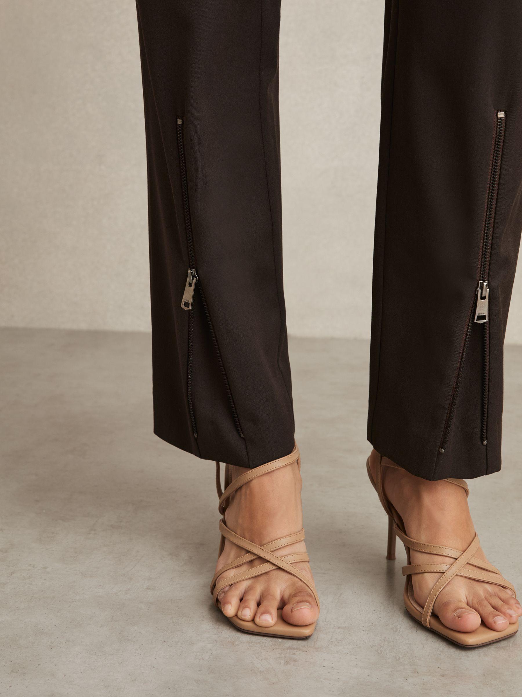 Belted Zip-Leg Tapered Trousers in Chocolate Brown Product Image
