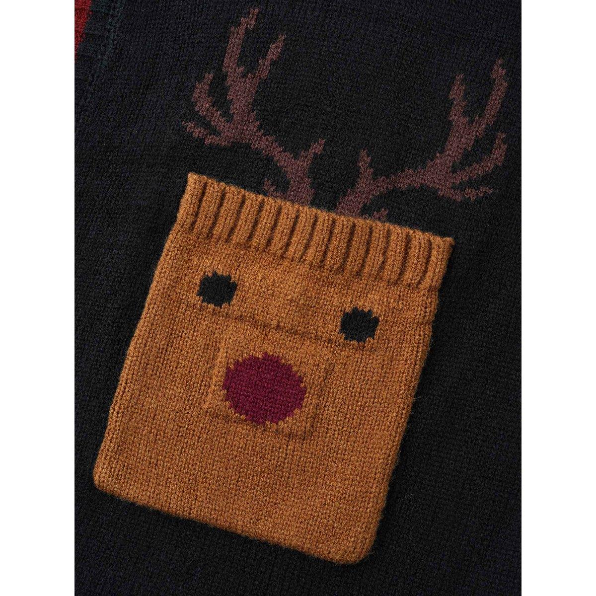 Plus Size Reindeer Pockets Contrast Placket Open Cardigan Black Women Casual Loose Long Sleeve Everyday Cardigans BloomChic 10/M Product Image