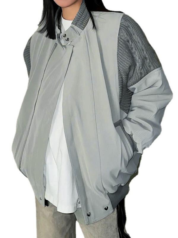 Crochet Patchwork Design Loose Bomber Jacket Product Image