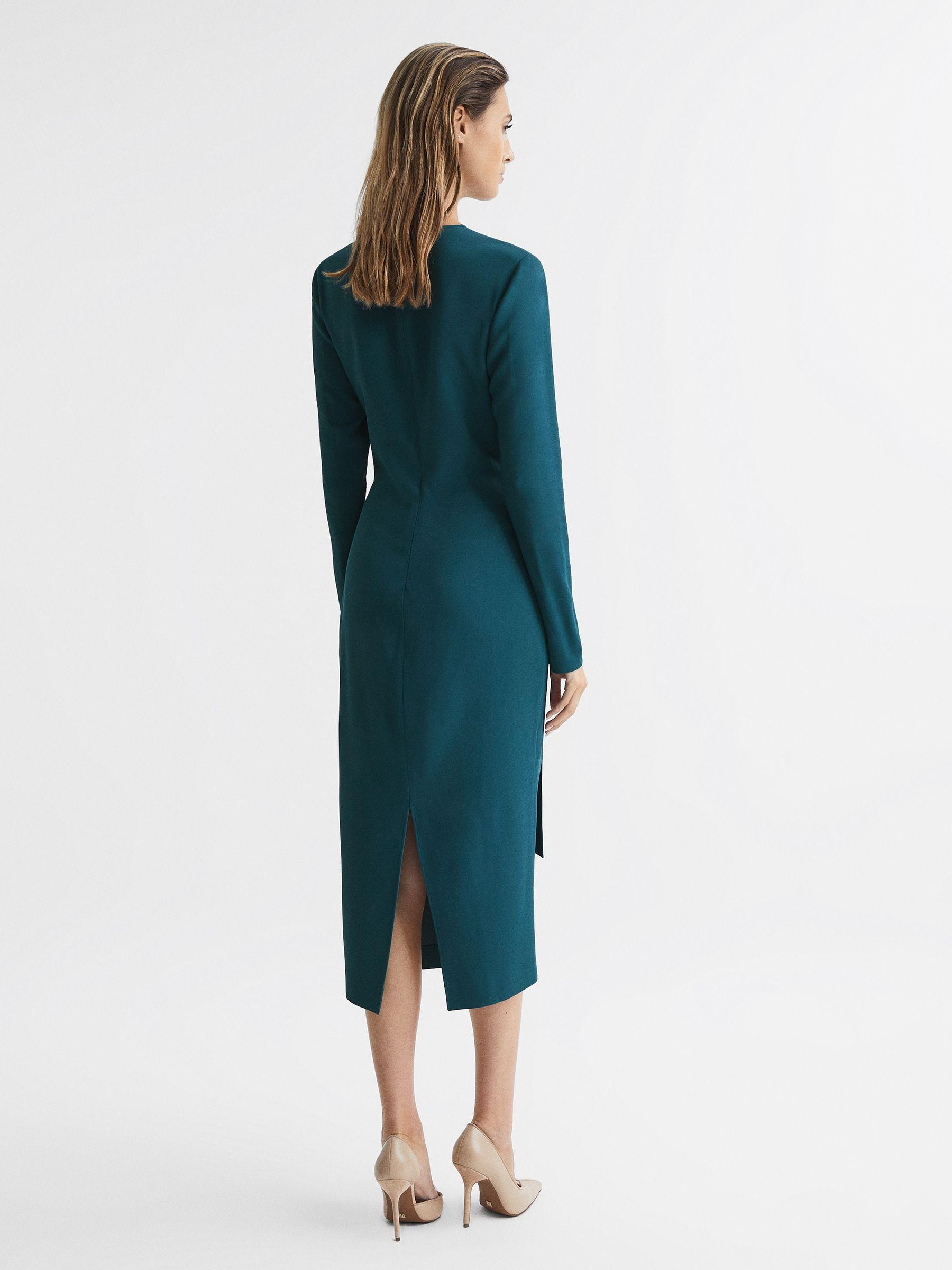 Tie Waist Bodycon Midi Dress in Teal Product Image