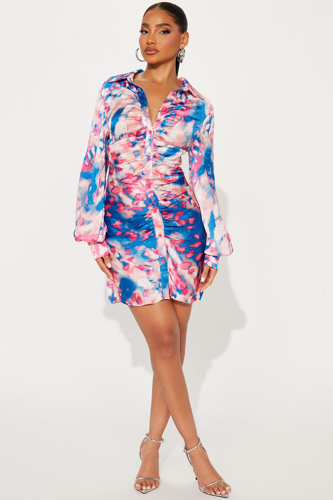 Santorini Satin Glitter Mini Dress - Pink/combo Product Image