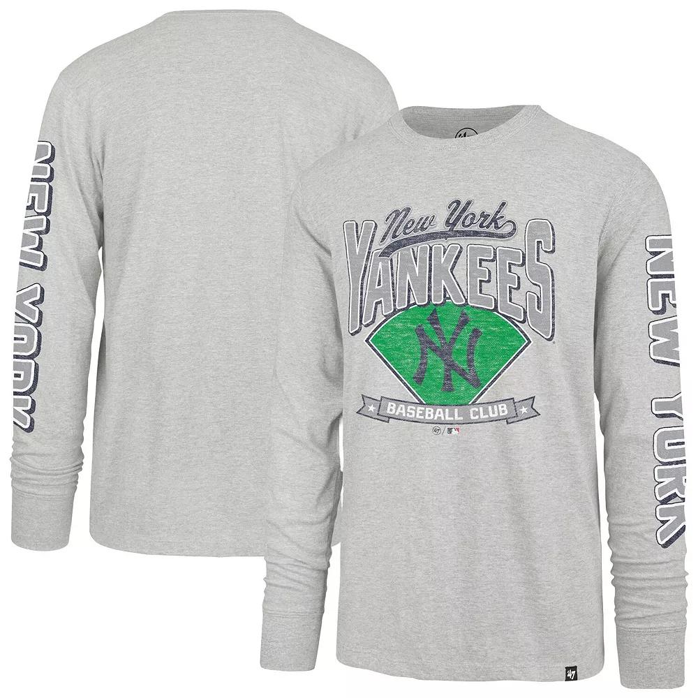 Men's '47 Gray New York Yankees Fair Ball Franklin Long Sleeve T-Shirt,  Product Image