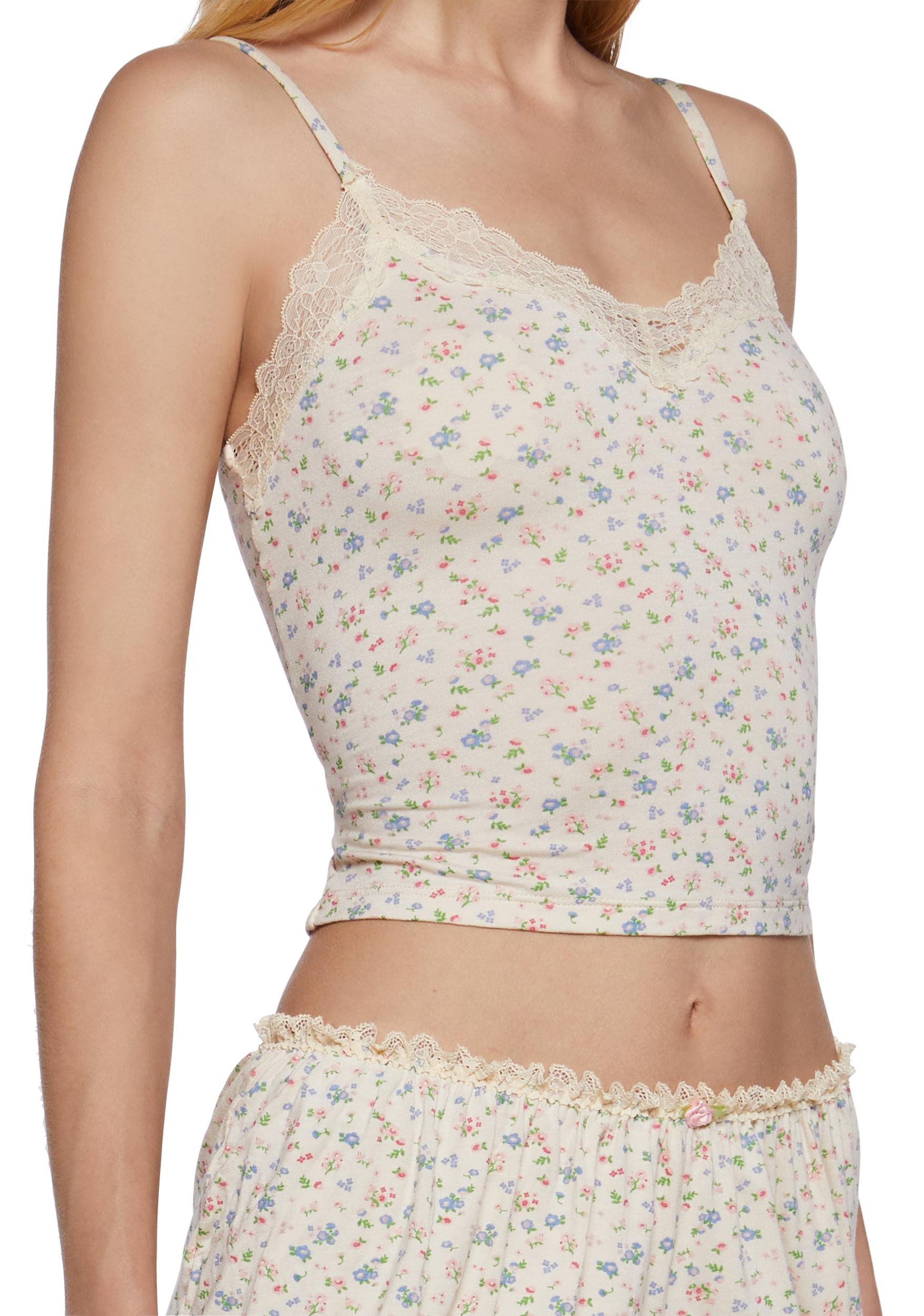 Womens Sexy Floral Print Cami Top And Shorts Lounge Lingerie Set Sugar Thrillz - Off White Product Image