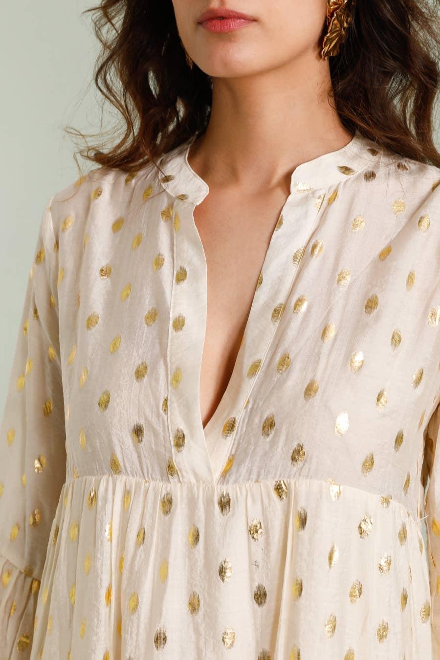 Saint Tropez Silk Dress- Ecru and Gold Product Image