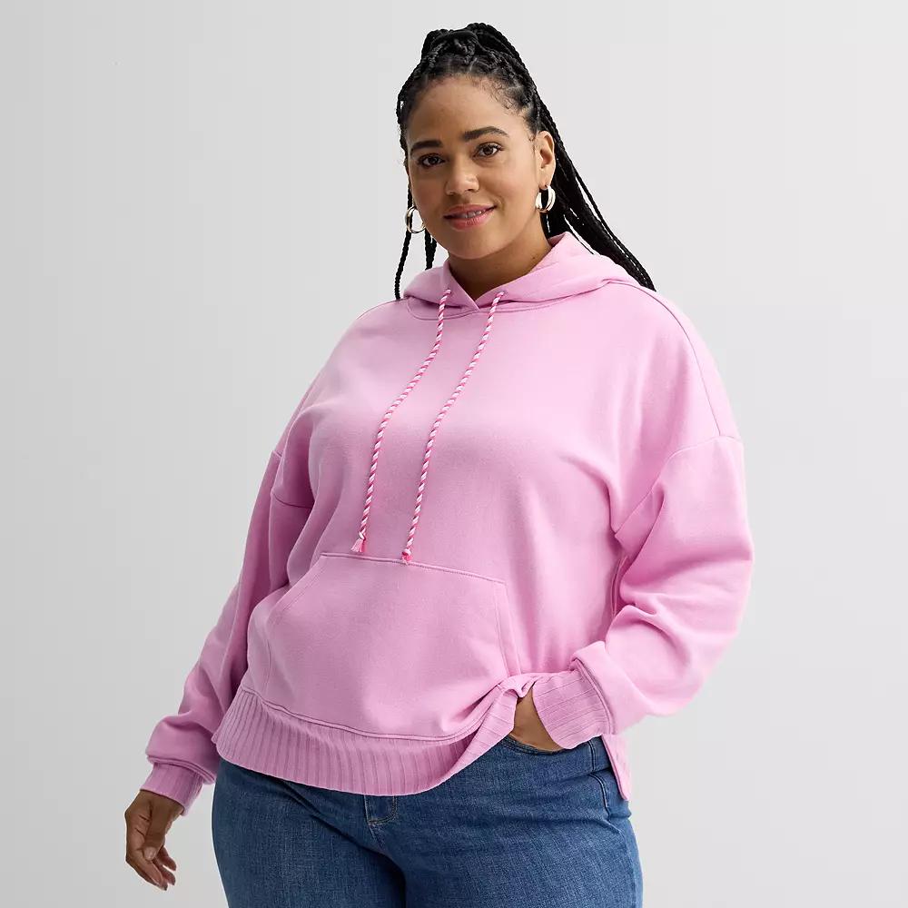 Plus Size Sonoma Goods For Life® Mixed Rib Hoodie, Women's, Size: 0X, Pleasant Pink Product Image