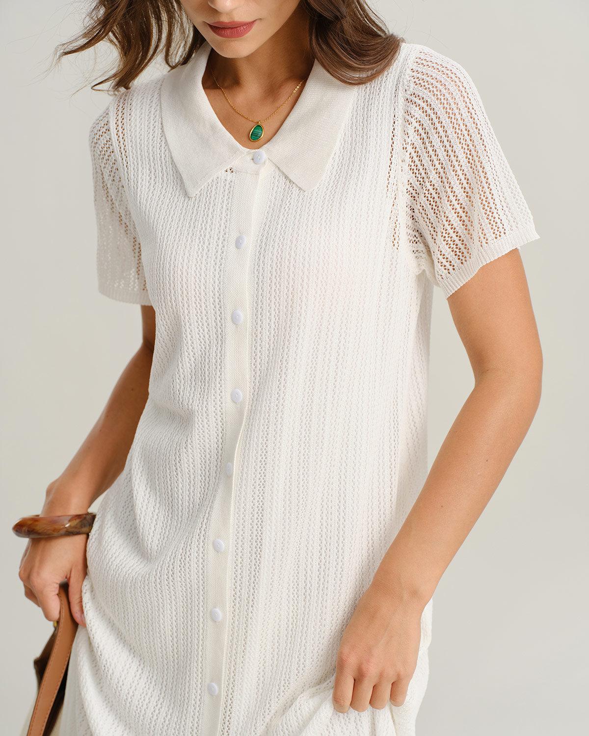 White See Through Button Midi Dress Product Image