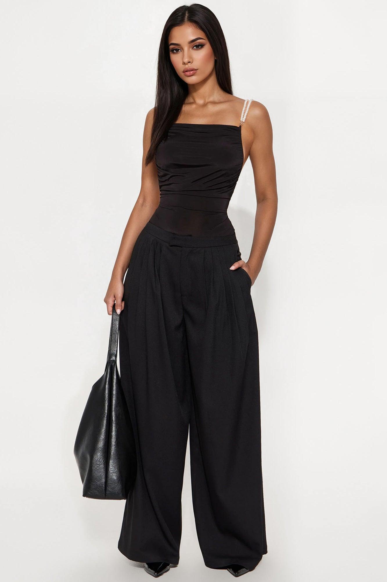 Soft Romantic High Neck Peal Strap Bodysuit - Black Female Product Image