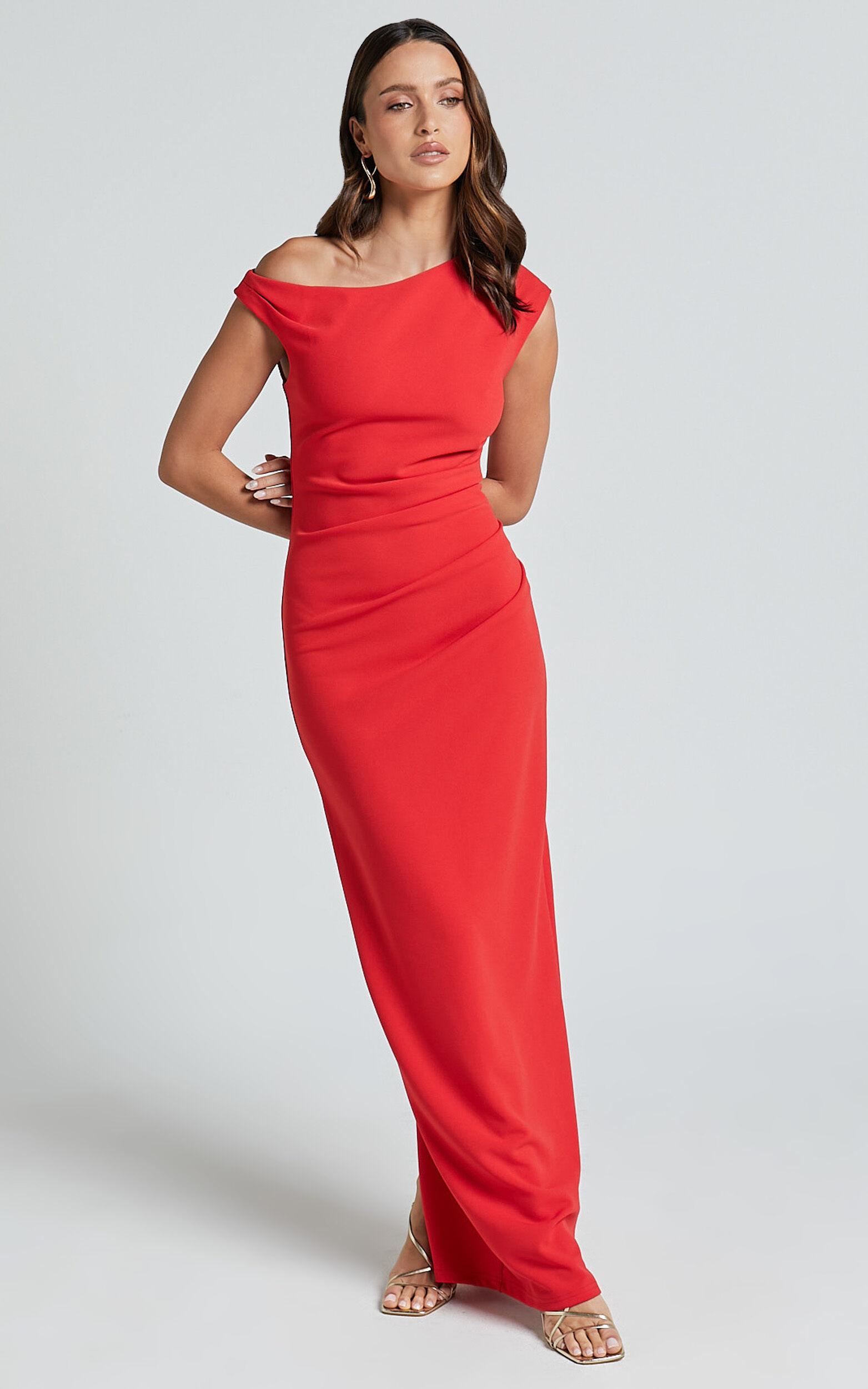 Genie Maxi Dress - Off The Shoulder Dress in Red Product Image