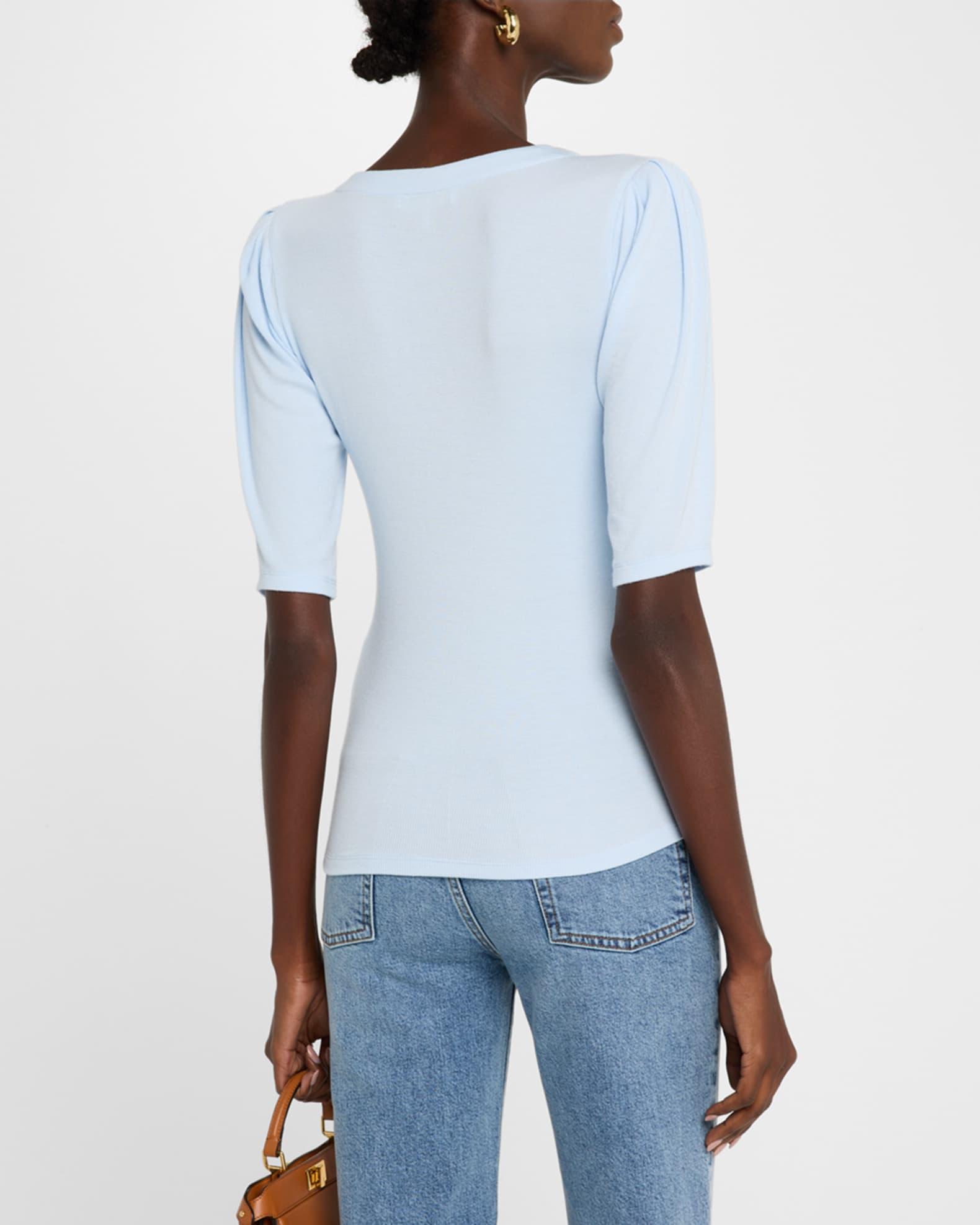 Rib Ruched Short-Sleeve Henley Top Product Image