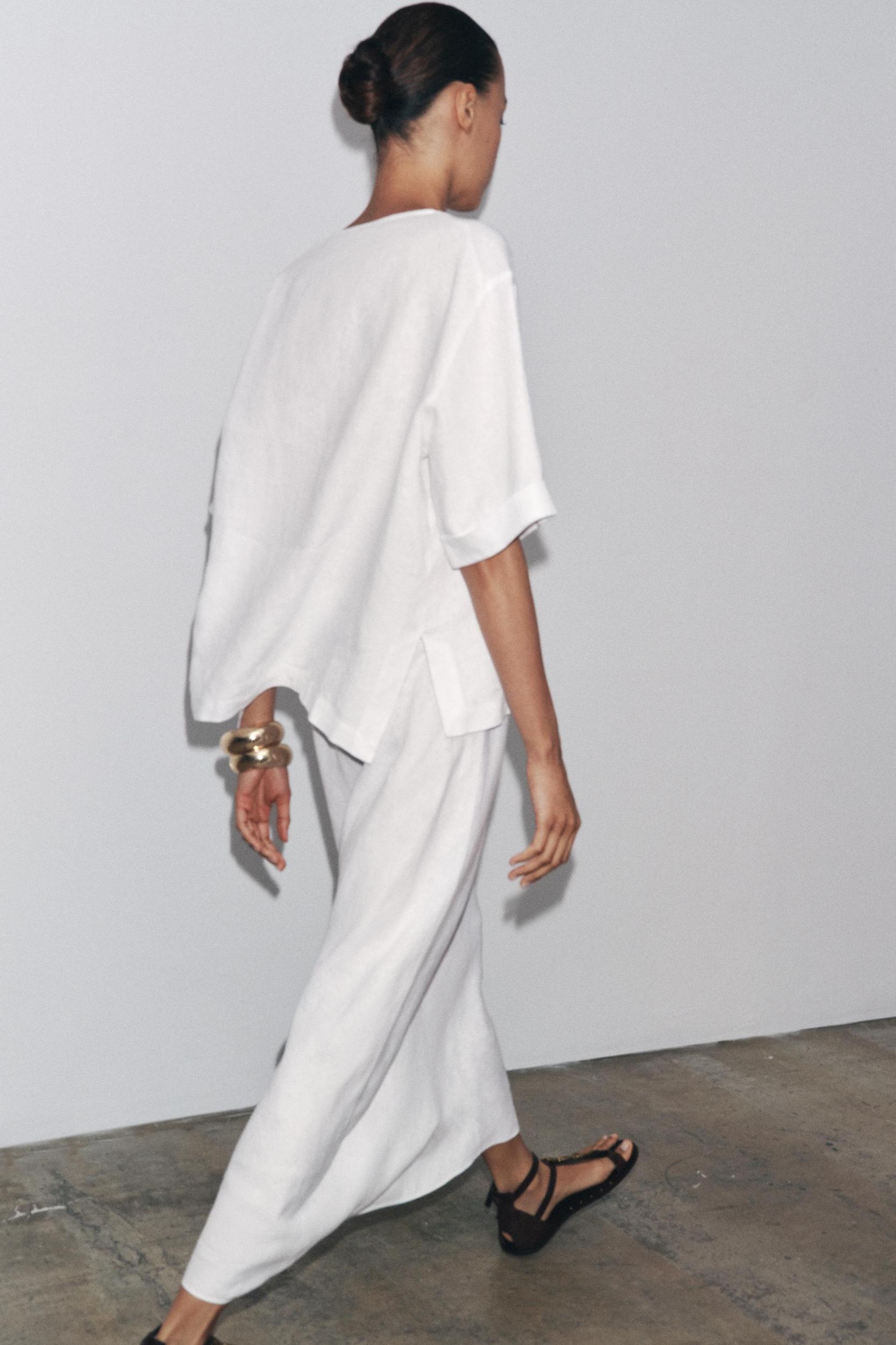 100% LINEN BLOUSE WITH POCKET ZW COLLECTION Product Image