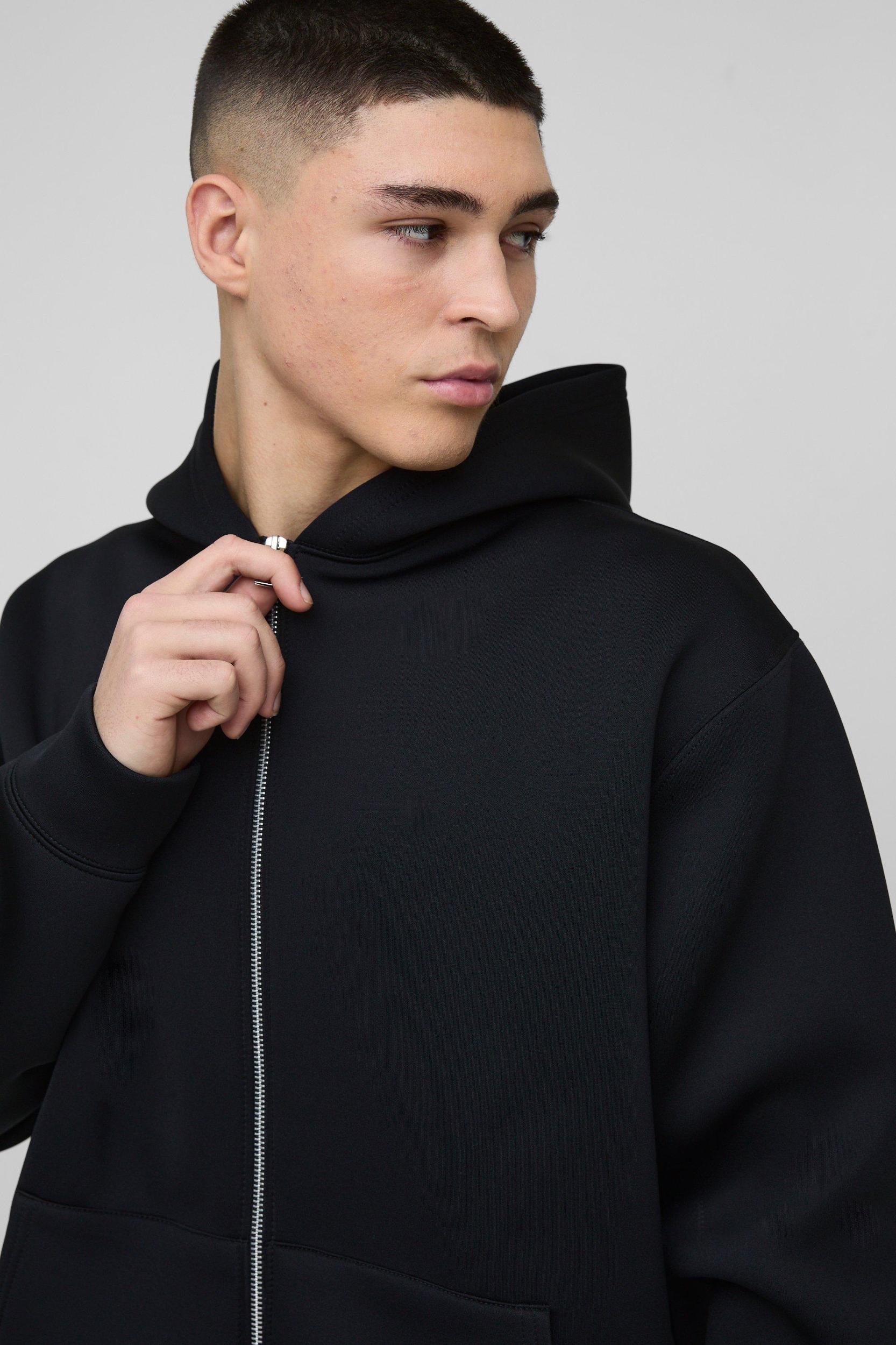 Oversized Zip Through Bonded Scuba Hoodie | boohooMAN USA Product Image
