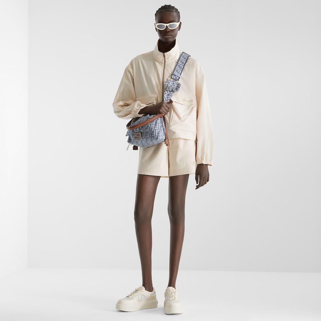 Mamma Baguette MediumBlue denim-effect FF jacquard bag Product Image