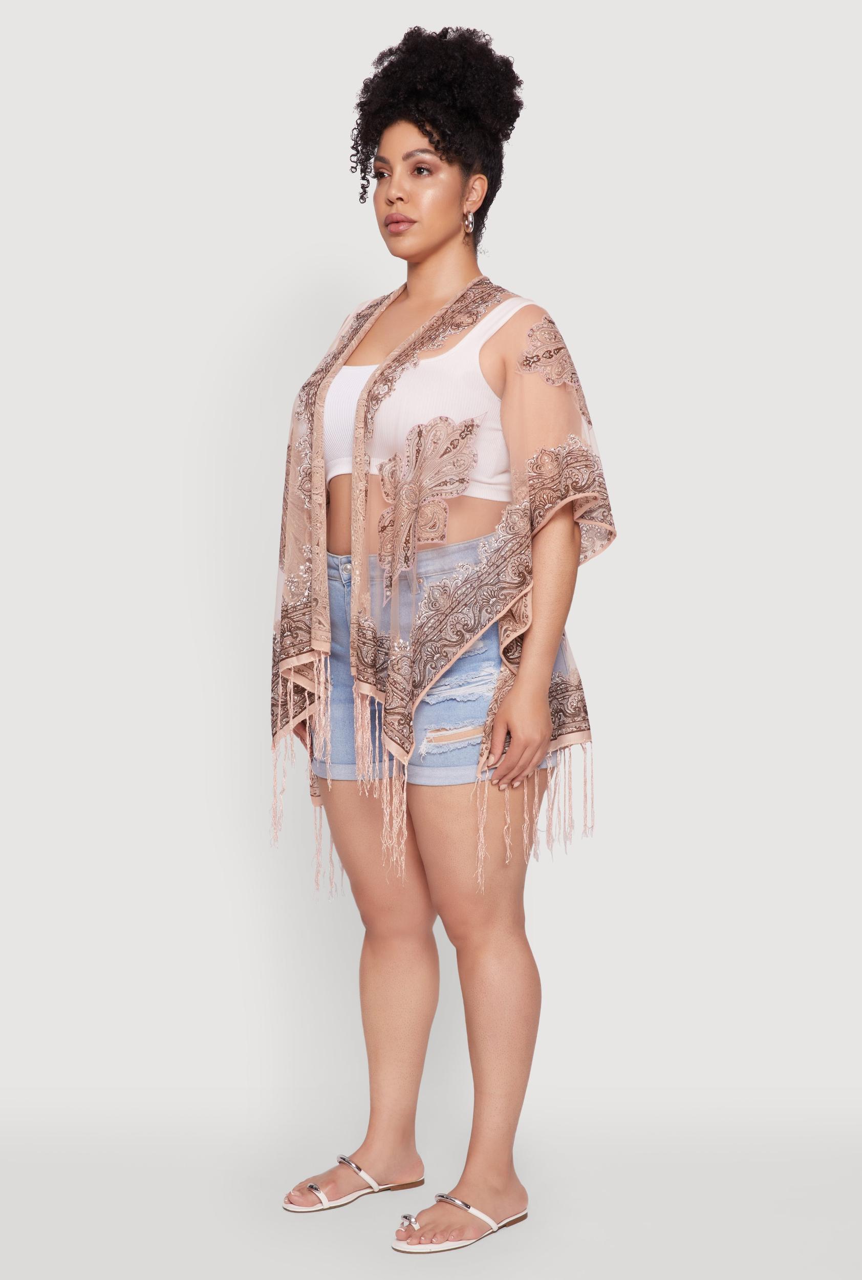 Paisley Cover Up Kimono with Fringe Female Product Image