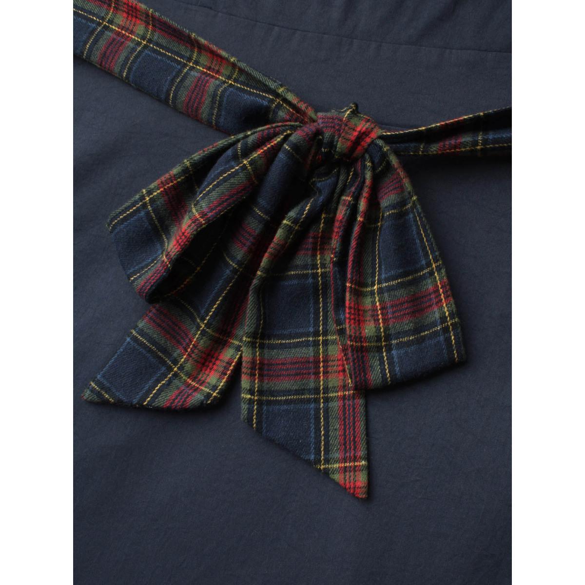 Plus Size Festive Plaid Tie Knot Ruched Midi Dress Indigo Women Casual Tie knot Party Curvy Bloomchic 22-24/3X Product Image