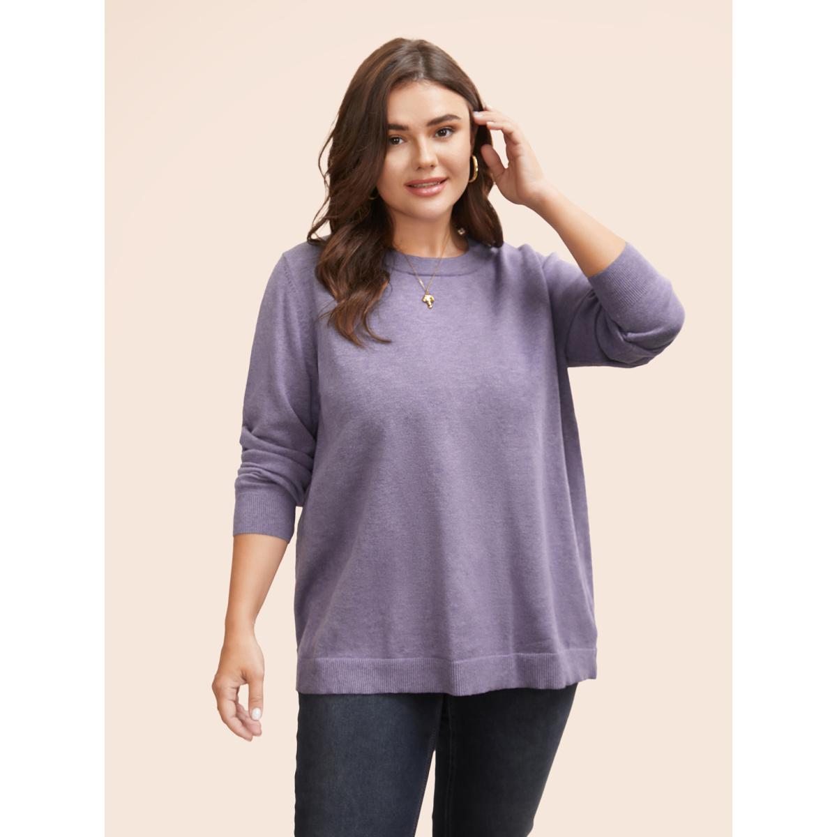 Plus Size Round Neck Solid Cut Out Pullover Mauve Women Casual Long Sleeve Round Neck Everyday Pullovers BloomChic 22-24/3X Product Image