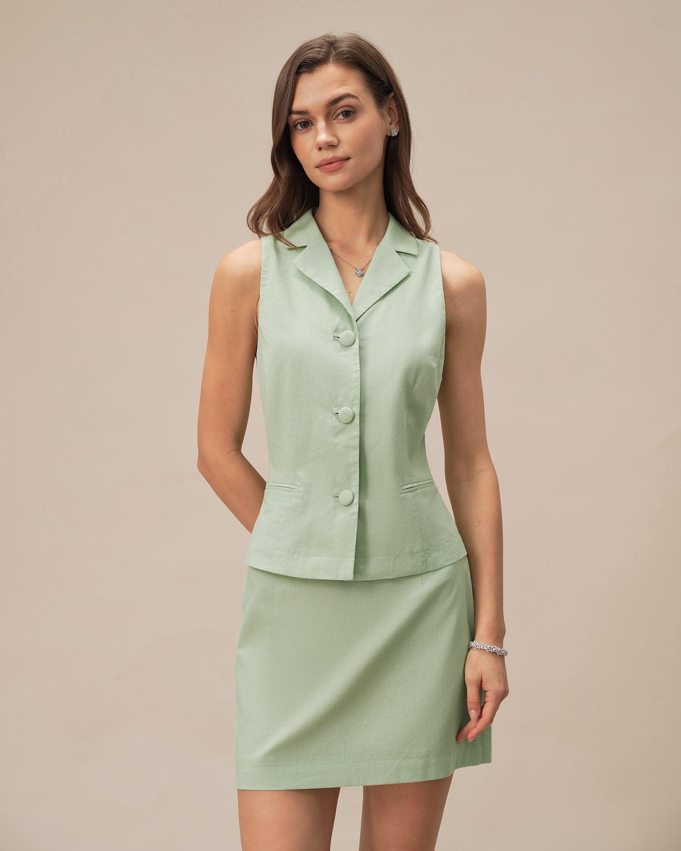 Green Solid A-Line Mini Skirt Product Image