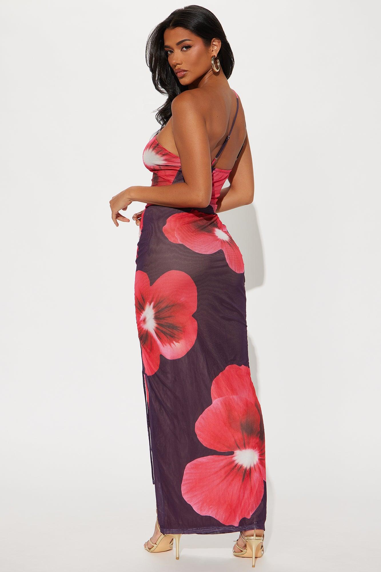 Hibiscus Honey Mesh Maxi Skirt Set - Red/combo Female Product Image