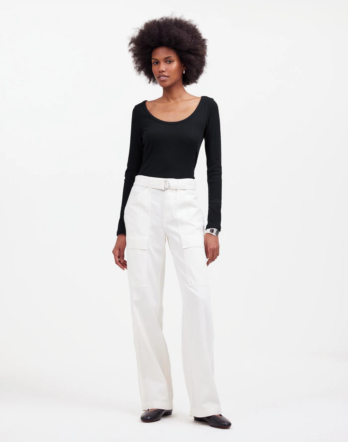 Pointelle Long-Sleeve Scoopneck Tee Product Image