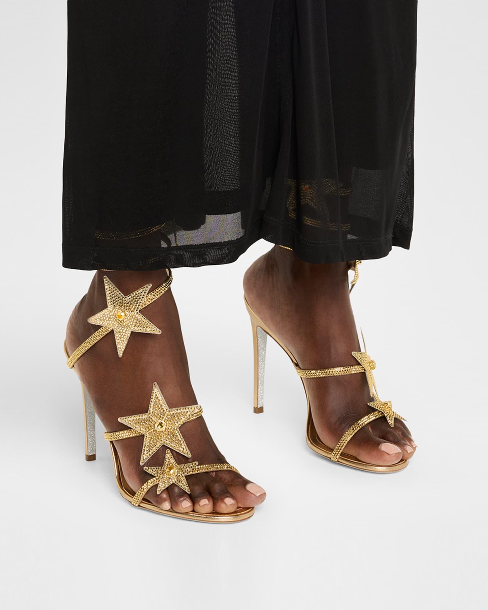 Cleo Crystal Star Satin Snake-Wrap Sandals Product Image