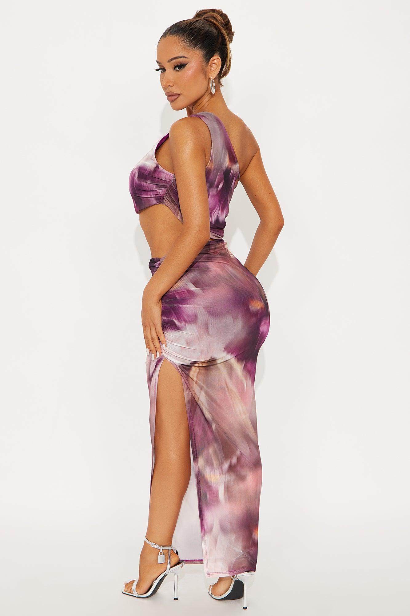 Tamirah Mesh Cut Out Maxi Dress - Purple/combo Female Product Image