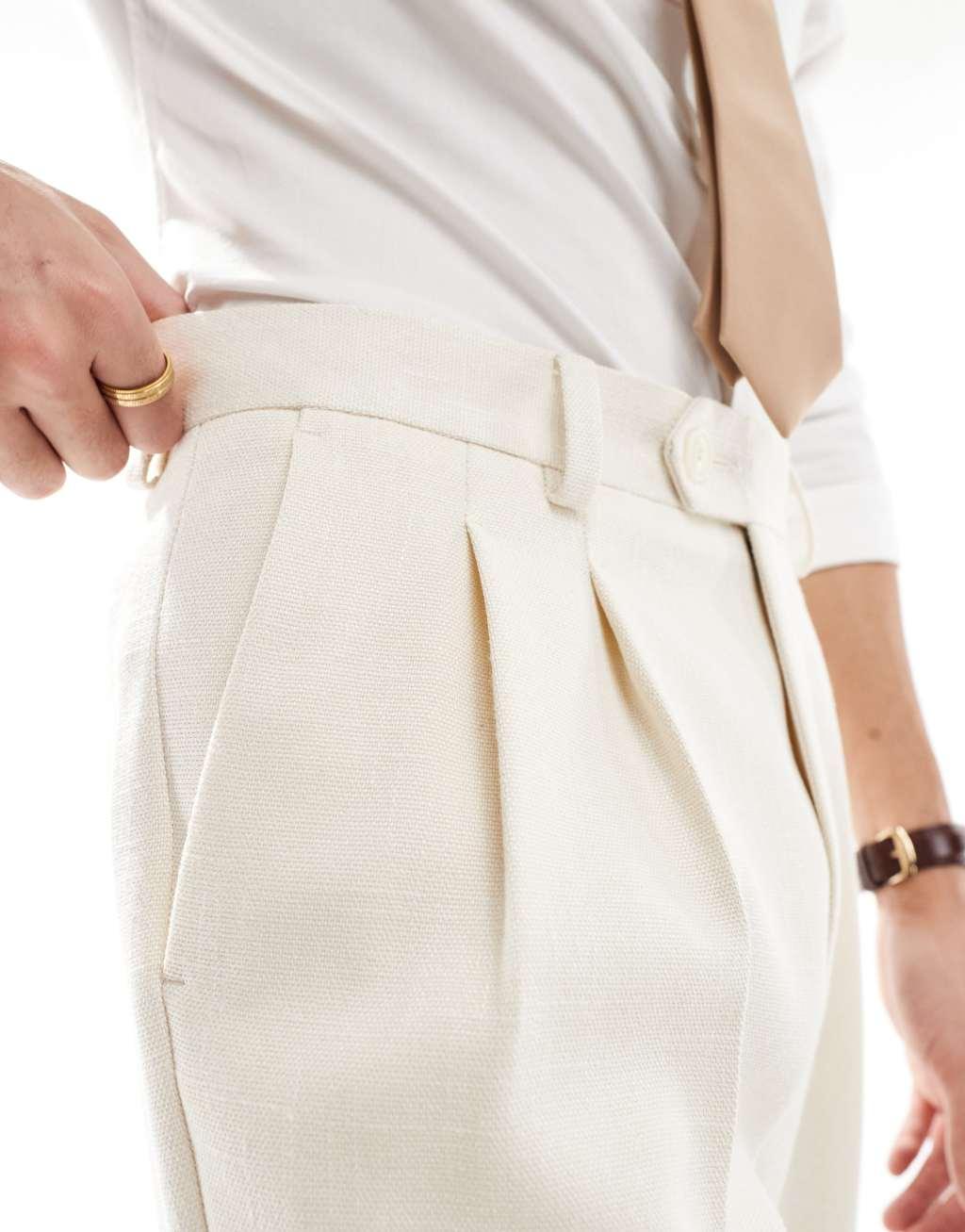 ASOS DESIGN smart tapered fit pants in ecru textured fabric Product Image