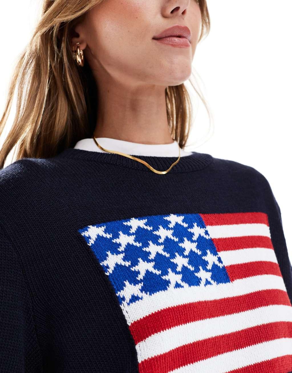 ASOS DESIGN knit sweater with USA graphic in navy Product Image